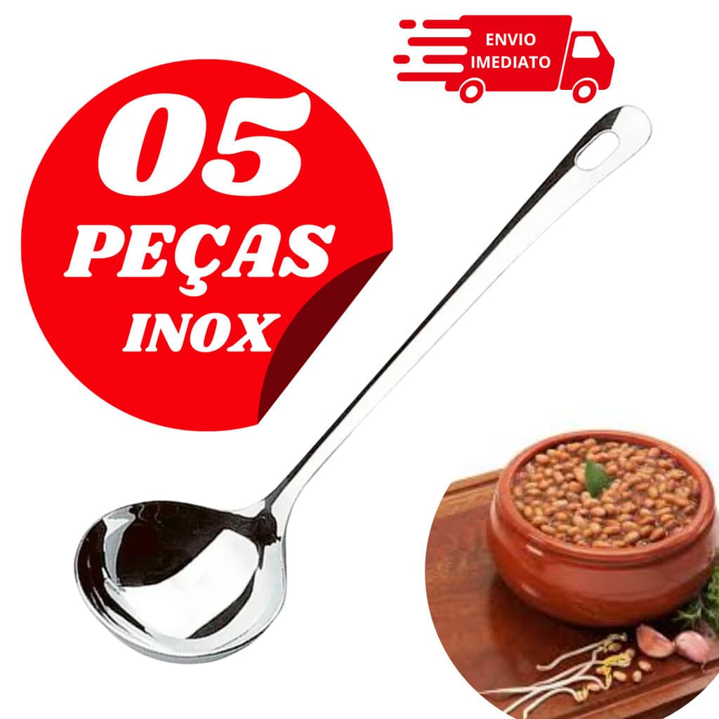 Kit com 5 Conchas de Inox para Feijão Caldos Sopas E Molhos Ideal Para Cozinha De Casa e Restaurante