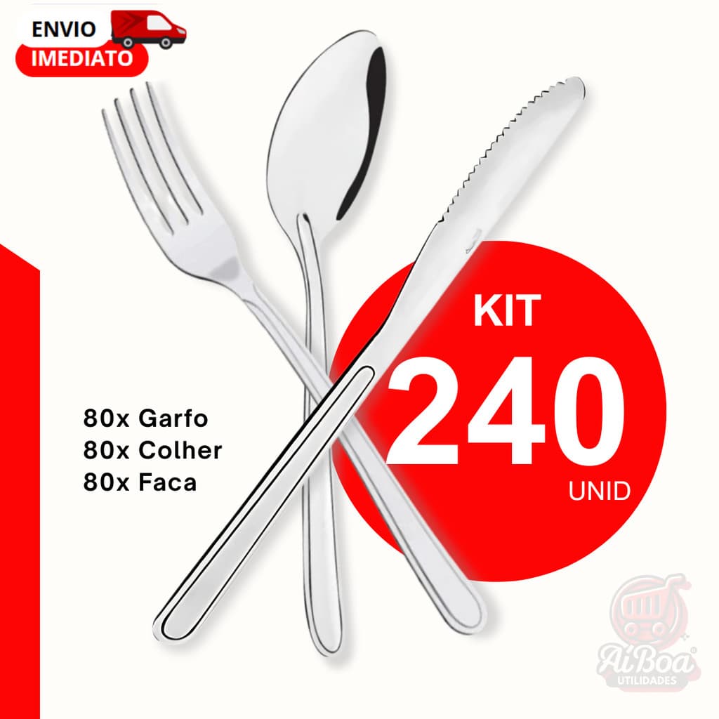 Jogo 240 ou 120 Talheres Garfos Facas e Colheres de Aço Inox para Almoço Jantar Refeição Bar Restaurantes Uso Diário