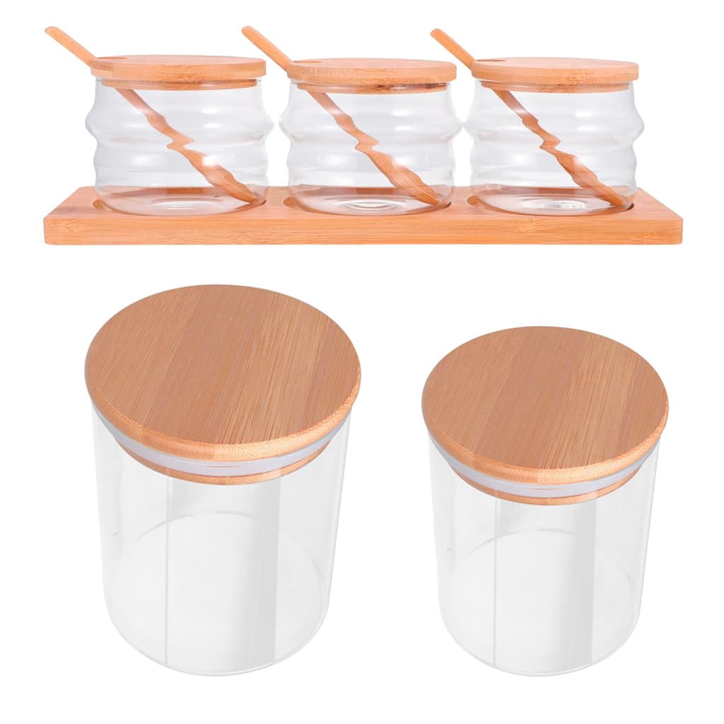 Conjunto Hermético para Cozinha – Potes de Vidro com Tampa de Bambu