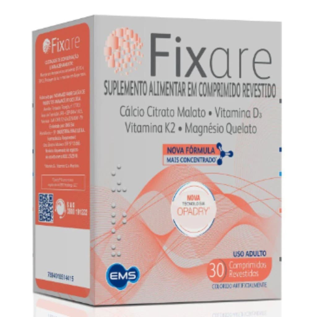 Fixare Cálcio Malato+Vit D3+Vit K2+Magnésio Quelato 30 Comprimidos Revestidos