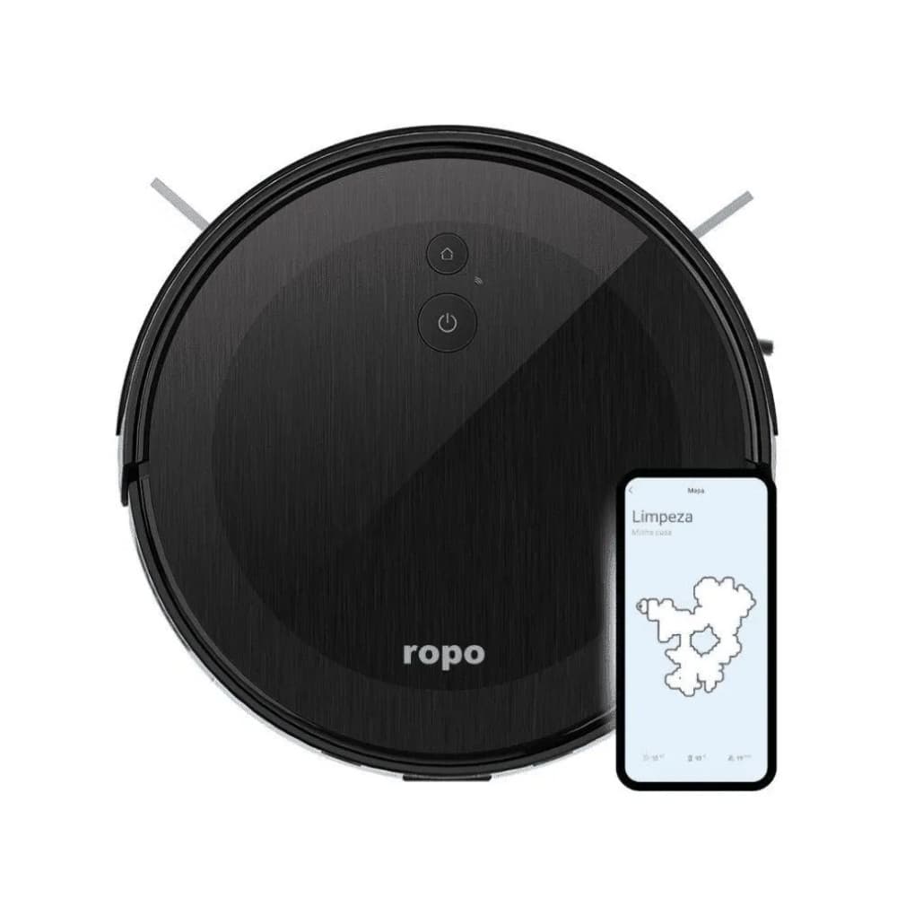 Robô Aspirador Ropo Smart Pet Limpeza Profunda para Casas com Pets 2 em 1 Google, Alexa, Controle por App Preto - Bivolt
