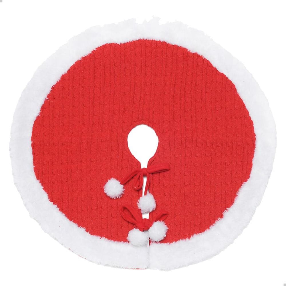 Saia Árvore De Natal Pom Pom Vermelho Branco 70cm