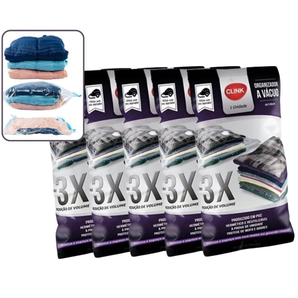 Kit 5 Sacos À Vácuo Organizador Cobertor Roupas Edredom 70cmx110cm.