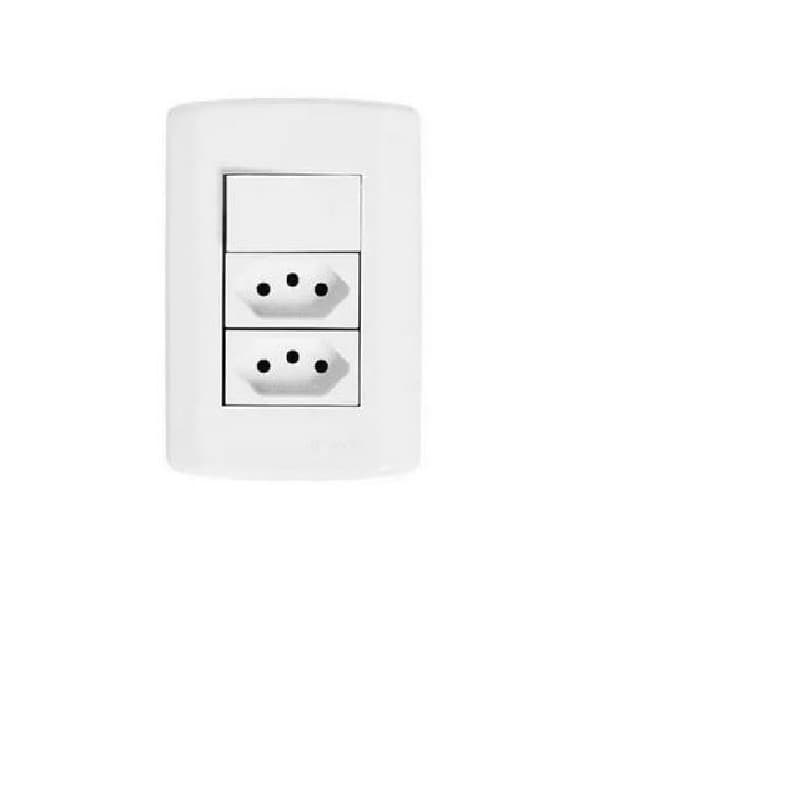 Interruptor 1 Tecla Simples + 2 Tomada 2P+T 10A Padrão Modular