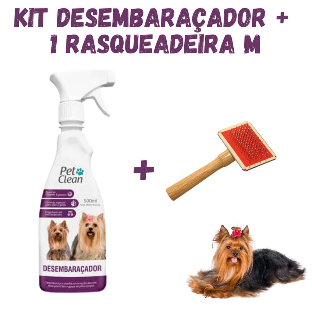 1 Desembaraçador de pêlos 500ml Pet Clean + 1 rasqueadeira Napi