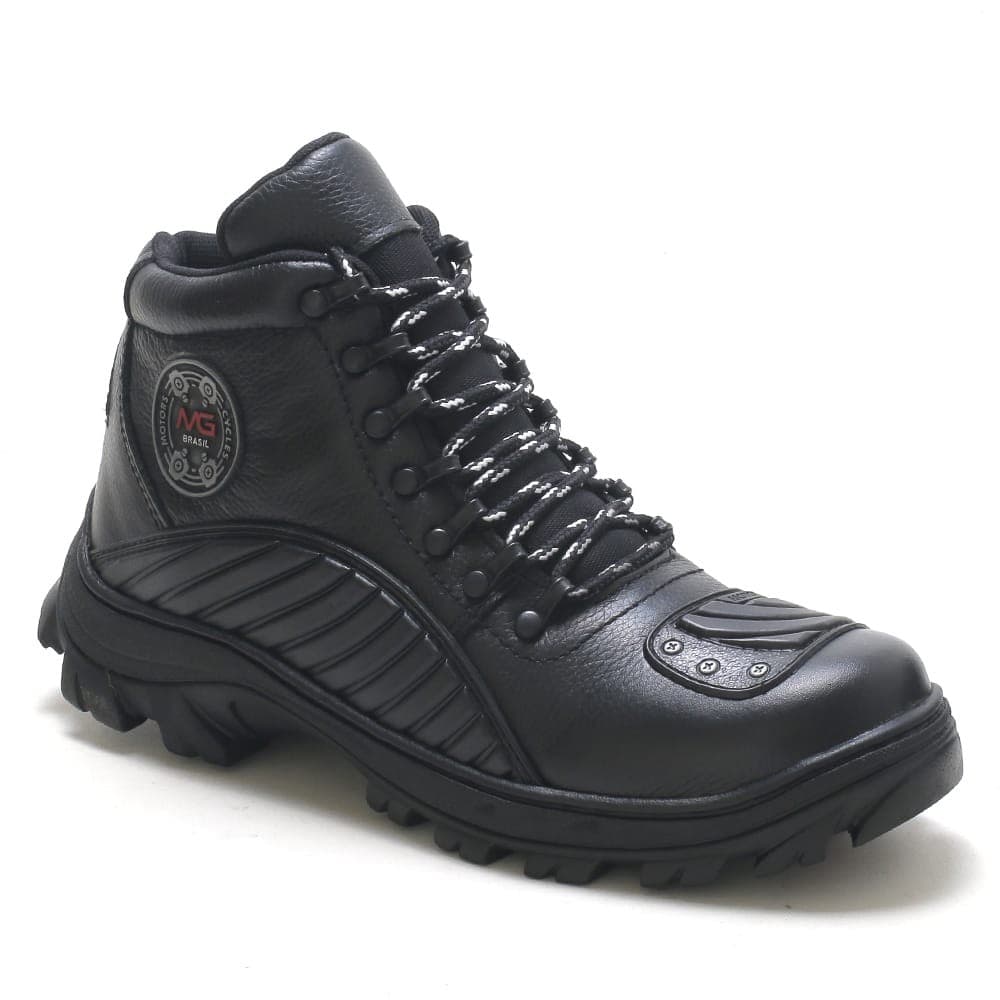 Bota Motociclista Masculina Couro Sola Costurada PalmilhaGel