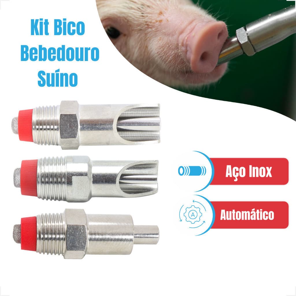 Kit Bico Bebedouro Chupeta Automático Porco Suíno Resistente Inox304 5UN 10UN ALTO