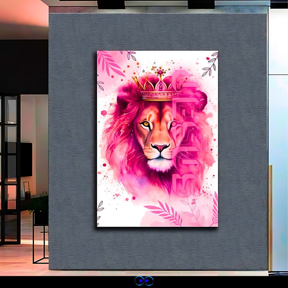 QUADRO TELA DECORATIVA 110X80 LEAO TRIBO DE JUDA COR DE ROSA  4K HALL FULL HD PREMIUM