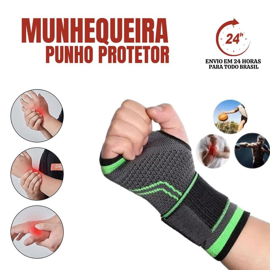 Munhequeira Esportiva Ajustável Compressão Verde Com Bandagem Elástica Pulseira de Pulso Mão Pulso