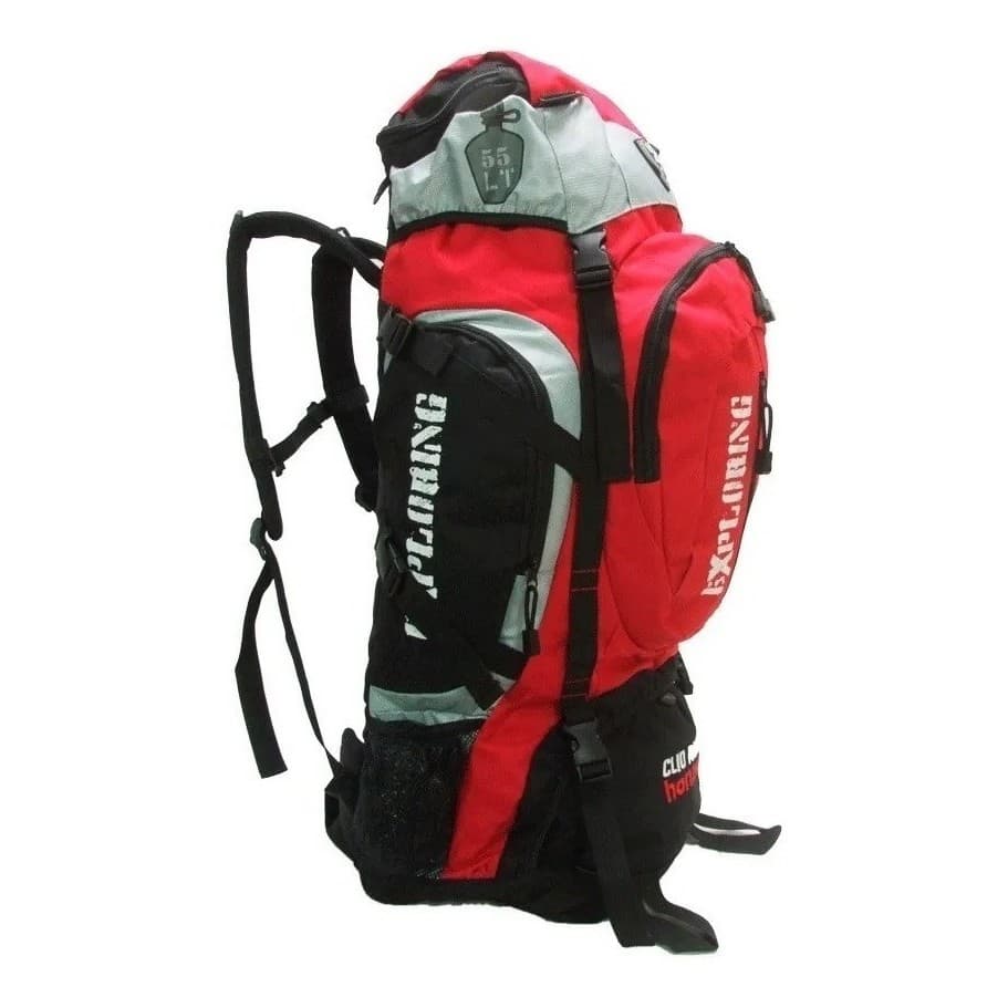 Mochila Camping Reforçada Clio Trilha 55 Litros Impermeável Mc5389 Vermelha
