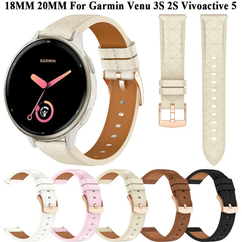 18mm 20mm Mulheres Assista Strap Band Pulseira Para Garmin Venu 3S/2S Vivoactive 5/4S Vivomove 3/3S Forerunner 165/55 Pu