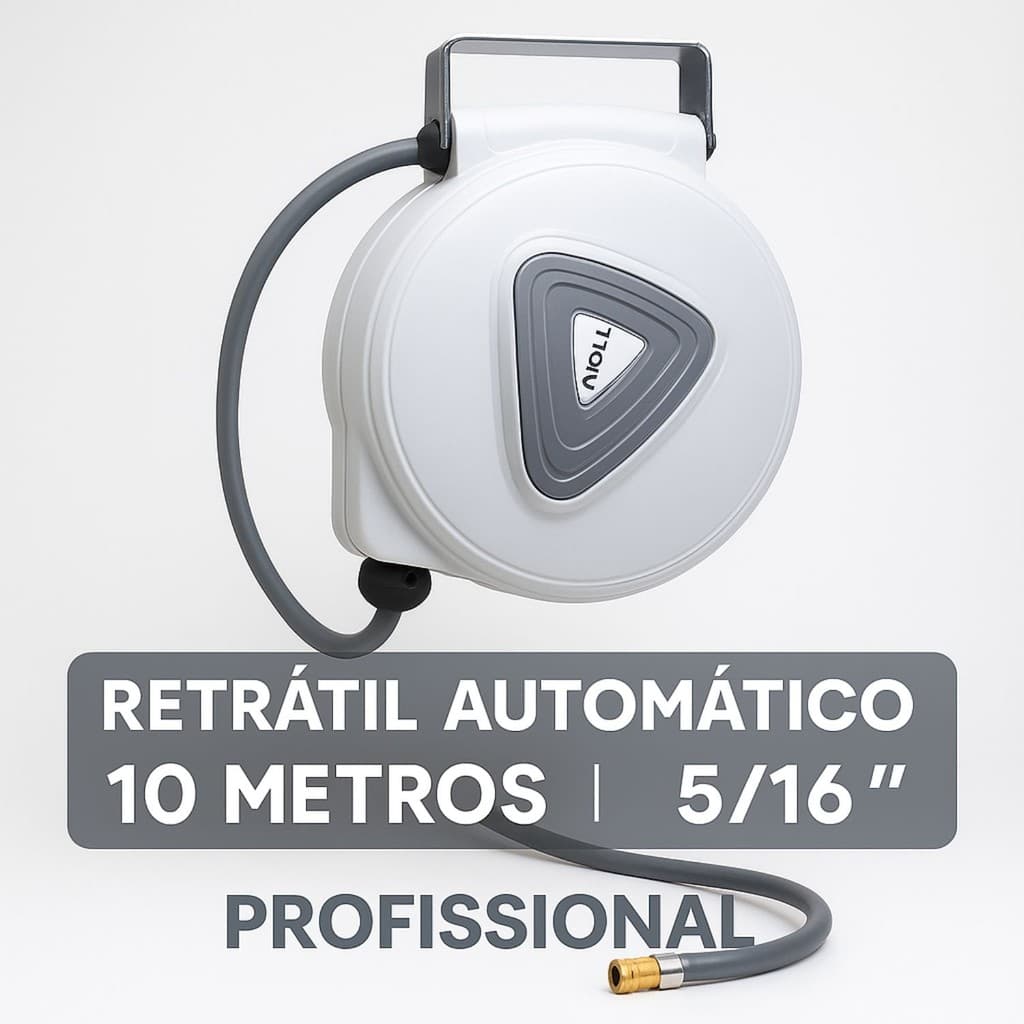 Enrolador Retrátil de Mangueira Pneumática Noll 10 Metros 5/16” Suporte Giratório Uso Profissional em Oficinas