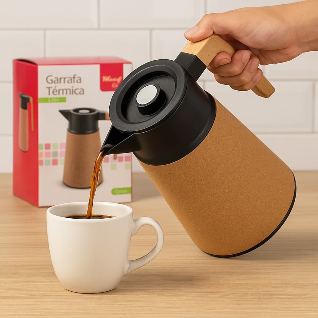 Garrafa Térmica 1 Litro Oasis Café Chá Cortiça Bebida Quente