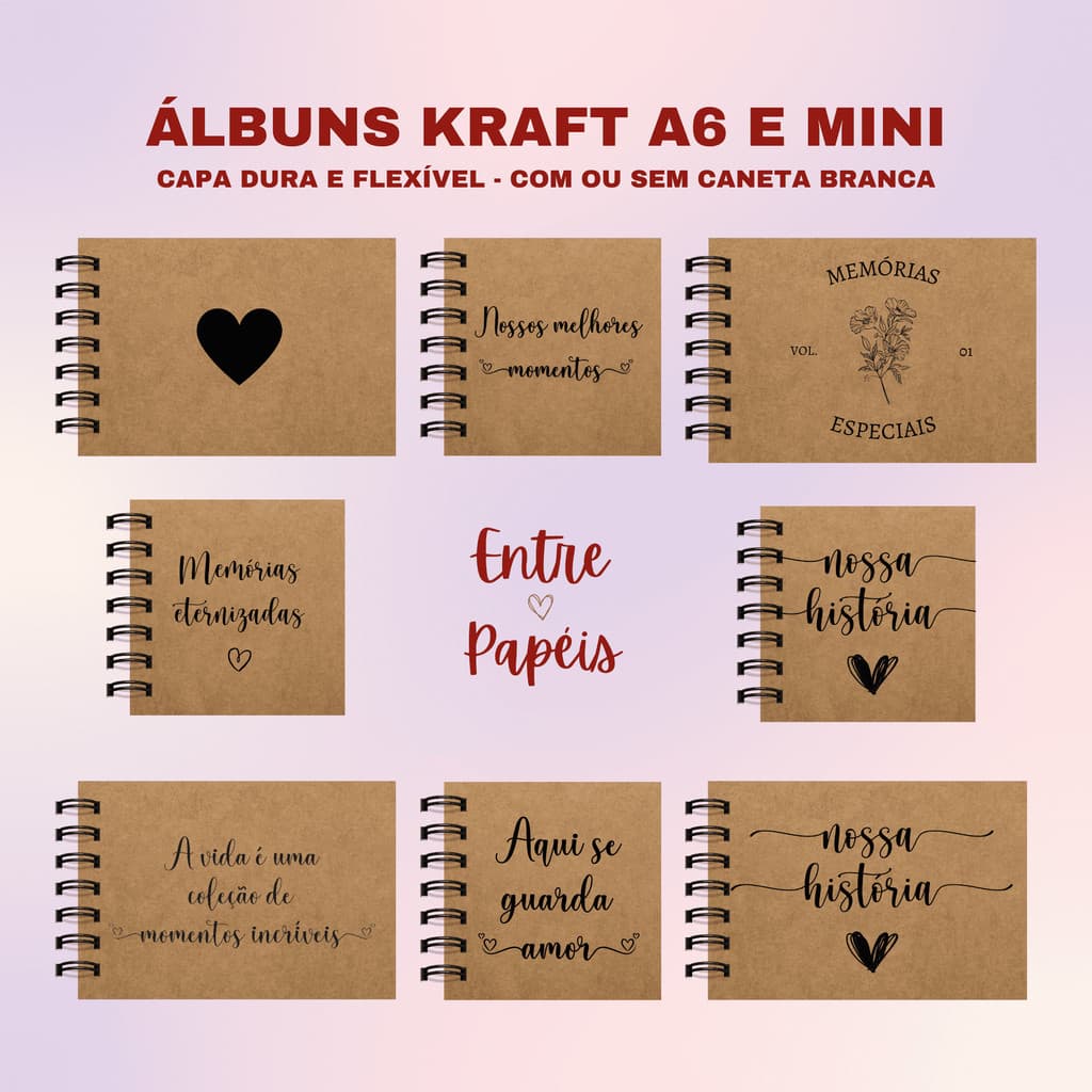 [KIT ÁLBUNS 05 e 10un] Álbum Scrapbook MINI e A6 - 20 folhas 180g