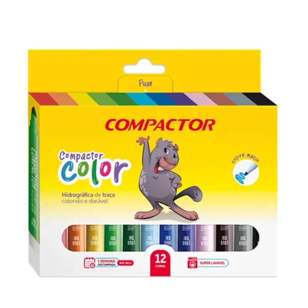 Pincel Atômico 12 Cores Gigante Compactor Color com Escrita Suave e Cores Vivas para Uso Criativo