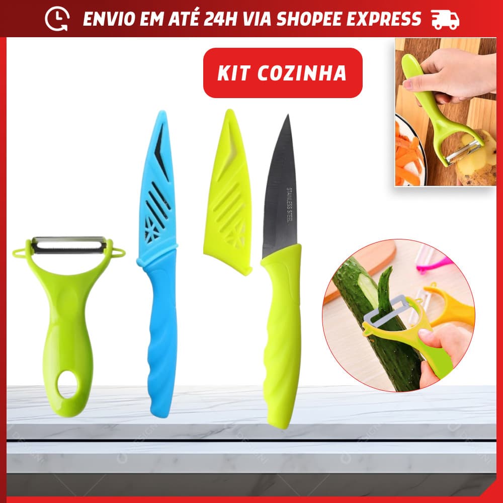 Kit Descascador E Fatiador Aço Inoxidável Para Legumes Frutas Lâmina Móvel com Faca de Corte