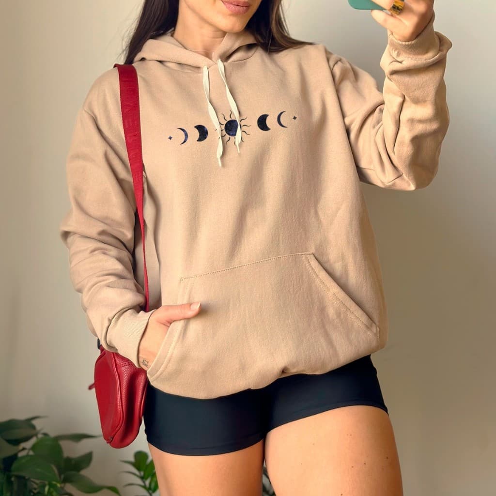 Blusa Moletom Feminino Canguru Estampado Fases da Lua Básico Premium 7014 Várias Cores