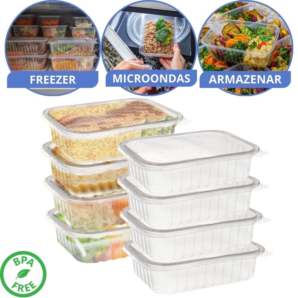 Promoção Pote Retangular Marmita Fit Microondas e Freezer com 24 unidades 500Ml Bpa Free