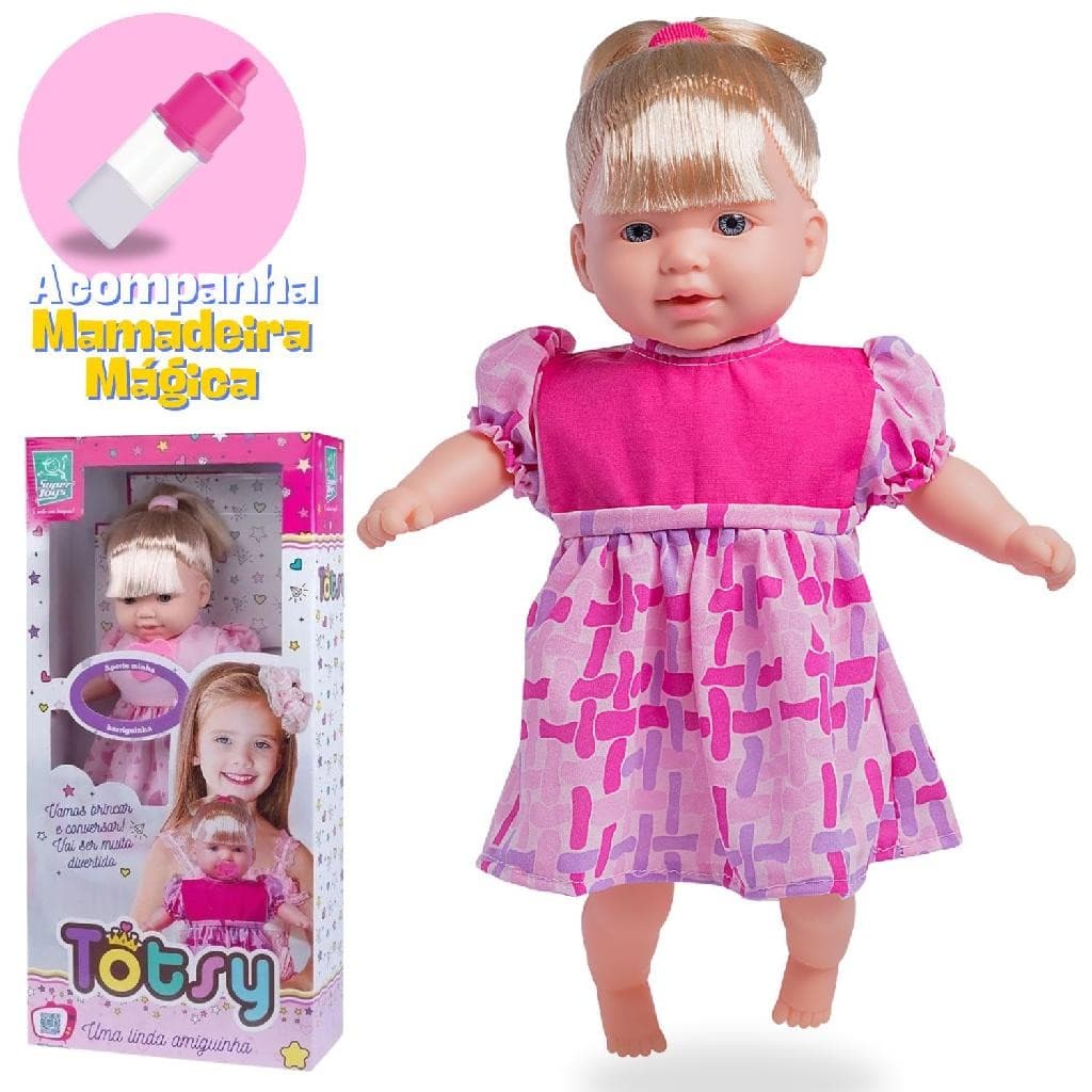 Boneca Totsy Fala 113 Frases Com Mamadeira e Chupeta, Bebezão - Super Toys