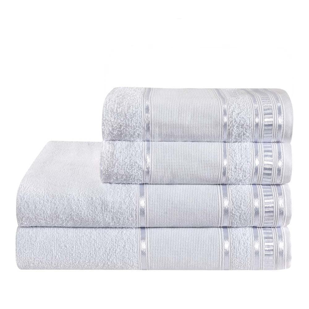Kit 4 Toalhas (02 Banho e 02 Rosto) - Jogo de Toalhas 100% Algodão Grande 65cm x 125cm 550g