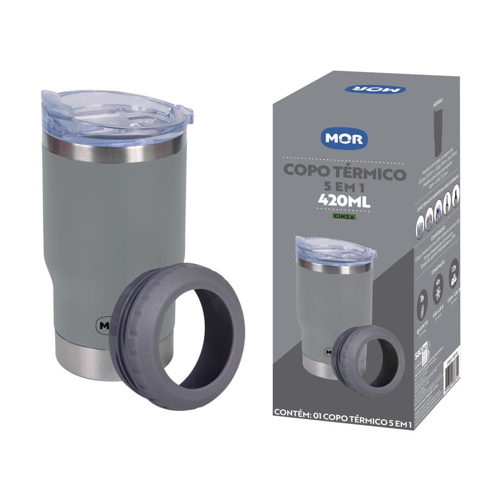 Copo Térmico 5 em 1 420ml Cinza 8831 MOR