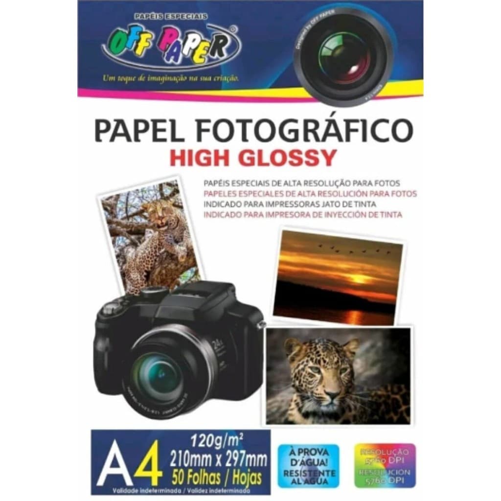 Papel Fotográfico Glossy A4 120g 50 Folhas Alto Brilho Impressão Foto Off Paper