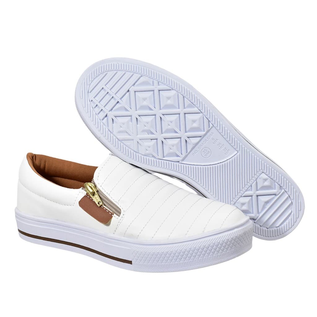 Tênis Sapatênis Slip On Feminino Ziper Leve Confortável Macia