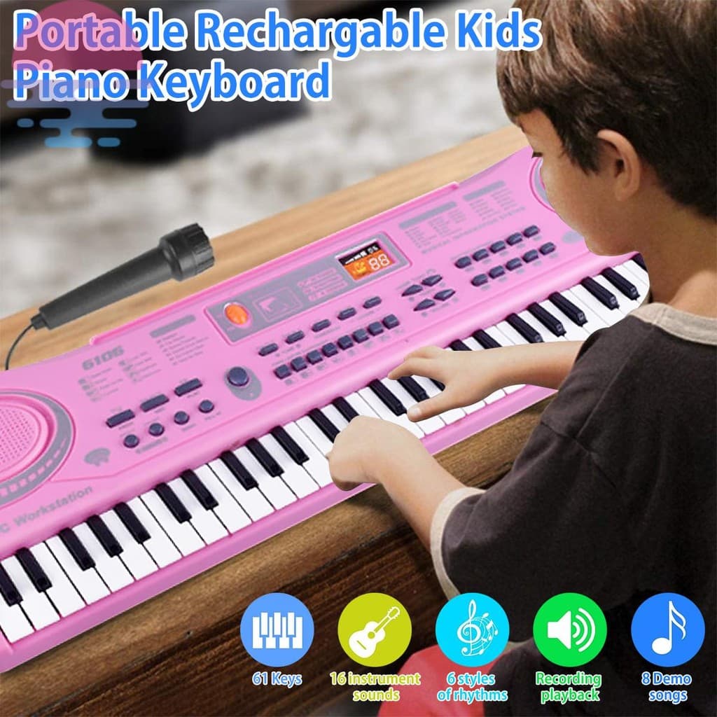 61 Teclas Teclado De Piano Infantil Eletrônico Portátil Com Luz E Microfone SHOPSKC9027