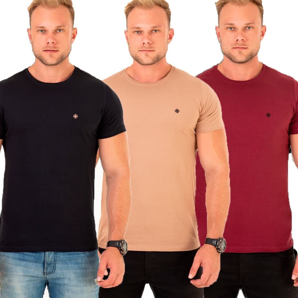 Kit 3 Camisetas Masculina Algodão Premium Minimalista Casual Costura Reforçada