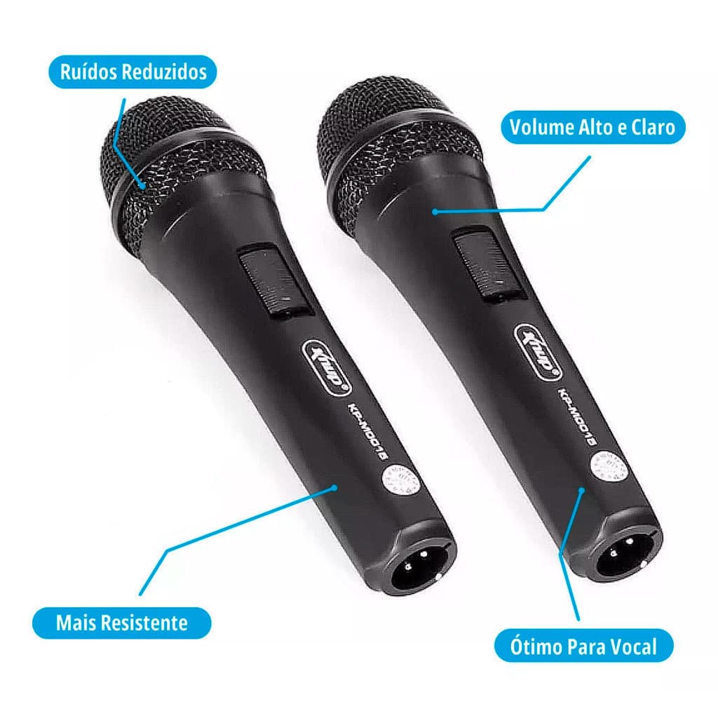 Microfone Dinâmico Duplo De Mão Com Fio 3m Cardioide P10 KP-M0015