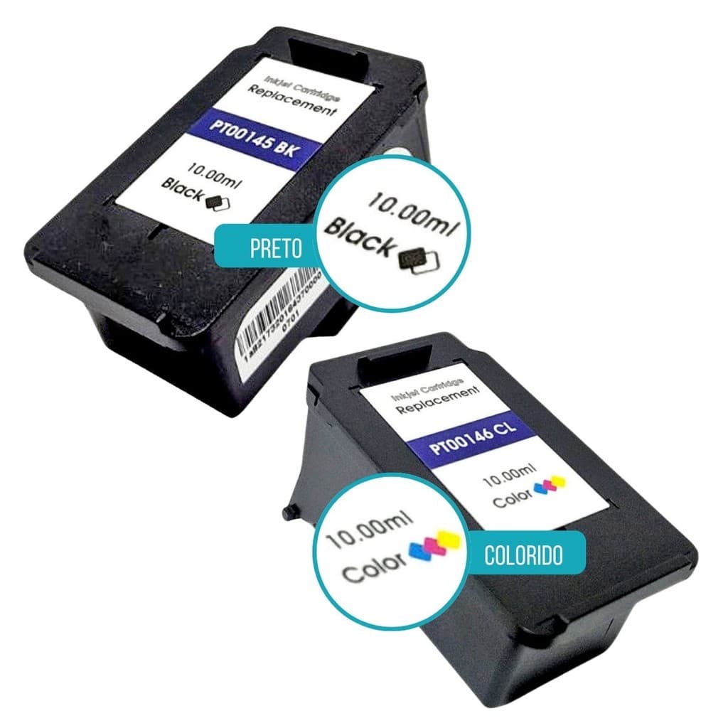 Cartucho de Tinta Compatível com PG145 PG-145 ou CL146 CL-146 p/ MG2410 MG2510 MG2910 MG3010 IP2810