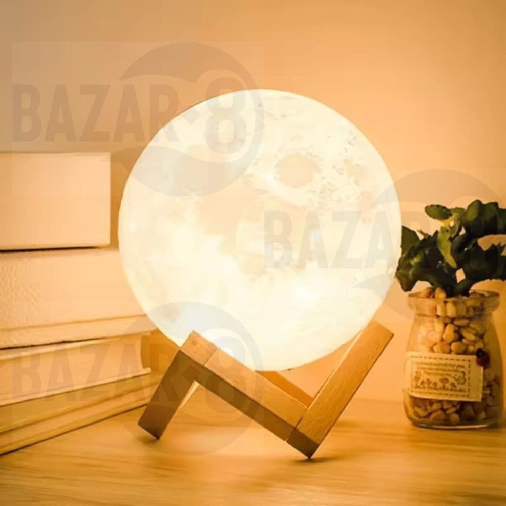 Luminária Lua Abajur Led 3D Alto Relevo Realista com Base Luminaria de 12cm