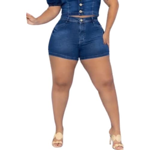 Short Feminino Plus Size Jeans Cós Alto Com Lycra Lançamento