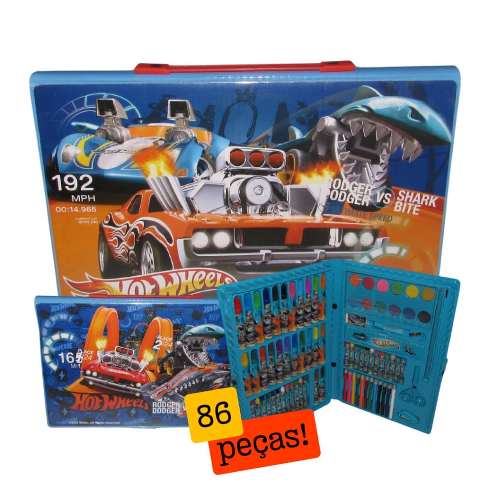 Hot Wheels | Estojo Escolar Infantil Maleta De Pintura Corrida Carrinhos Criatividade