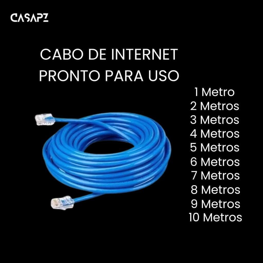 Cabo Rede Cat5 Azul Montado Varias Metragem RJ45 - Roteador, Internet, Smartv, Games, Câmeras, Tvbox