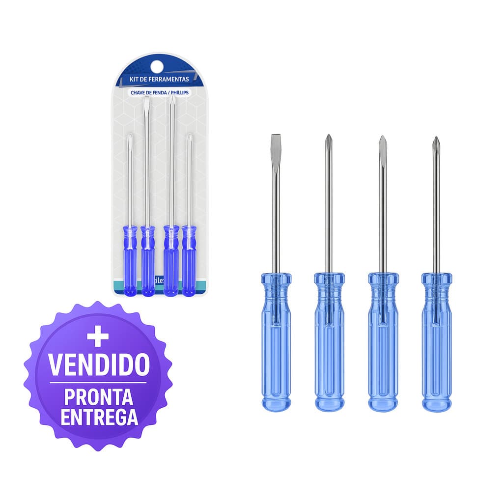 Jogo de Chaves de Fenda e Philips 4 Peças Cabo Transparente Azul