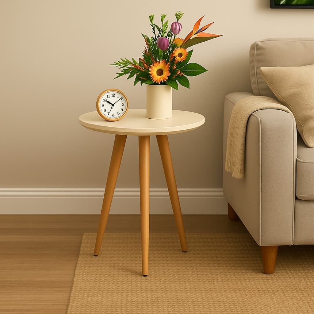 Mesinha De Canto E Lateral Mesa Apoio  Sofá Para Sala Tripe Redonda Retro 45 cm em Mdf