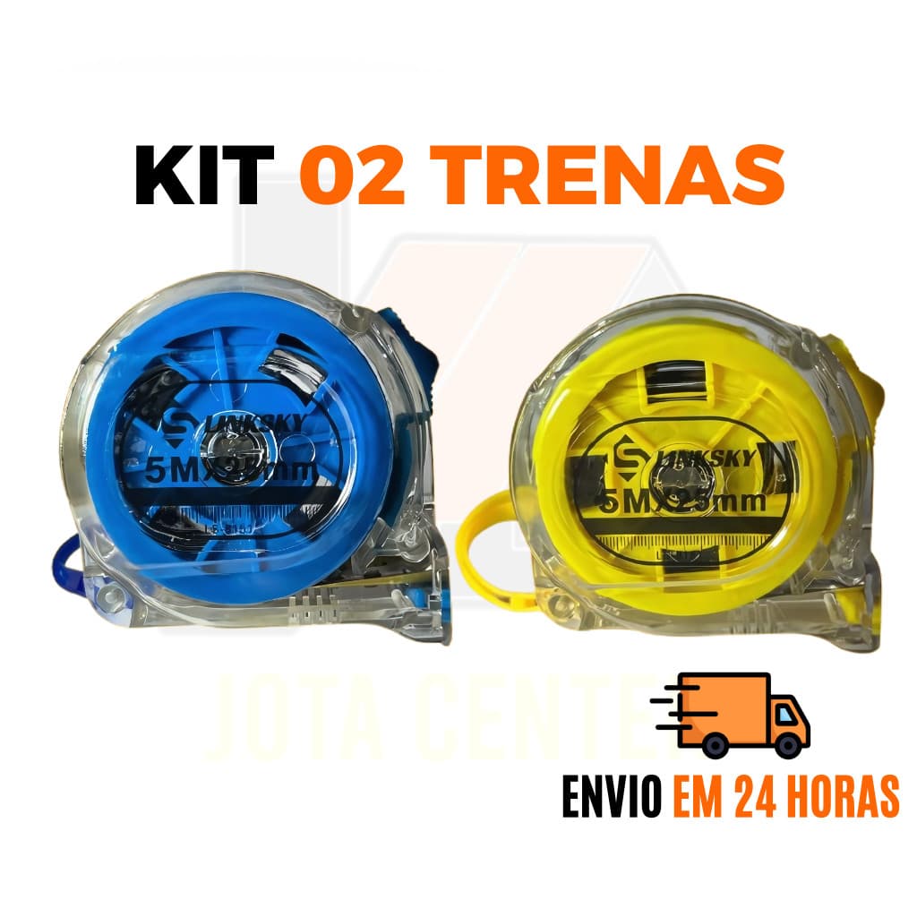 Kit Trena Métrica 5 Metros Transparente Fita de Aço Profissional com Trava