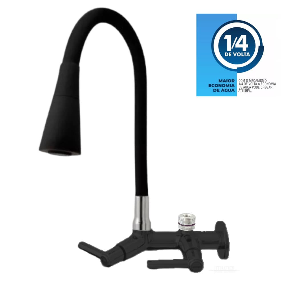 Torneira Preta Móvel Parede Cozinha Filtro ou Purificador 1/2" EM ABS 7162 CORPO PRETO TPM