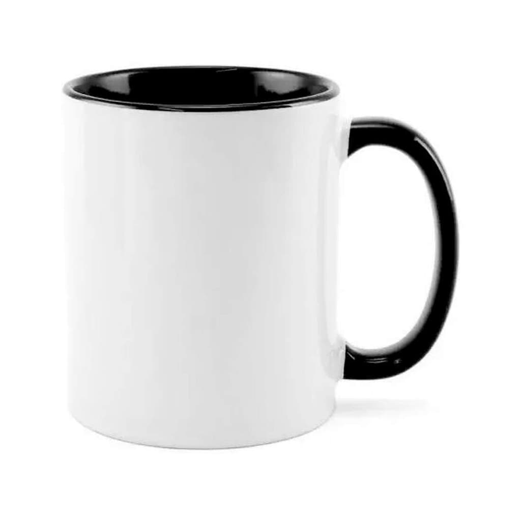 Caneca de Cerâmica Branca com Interior e Alça Preta para Sublimação - 325ml