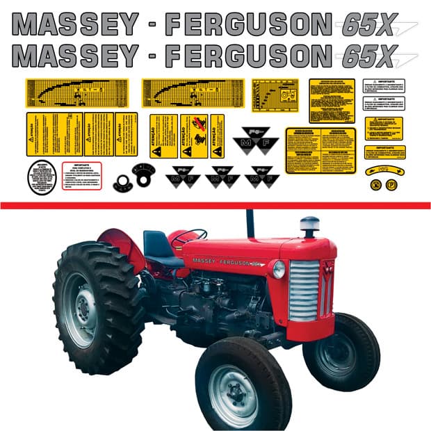 Kit Adesivos e Emblemas Trator Massey Ferguson MF 65X Completo