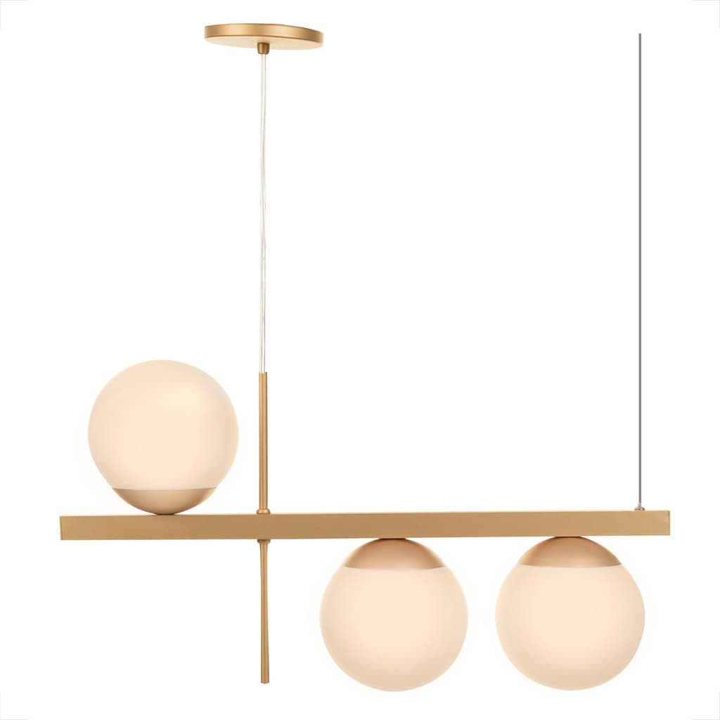 Pendente Teto Jabuticaba Sofisticado Para Sala/Mesa de Jantar Com 3 globos Vidro 15 cm Dourado luz quente premium