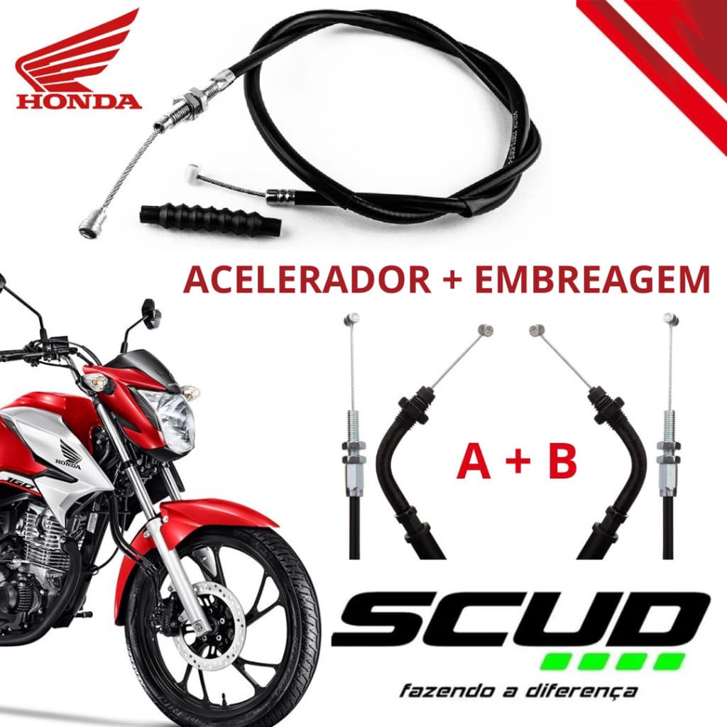 Cabo de Acelerador A + B SCUD + Cabo de Embreagem Honda Cg 160 Titan Fan 160 SCUD Original