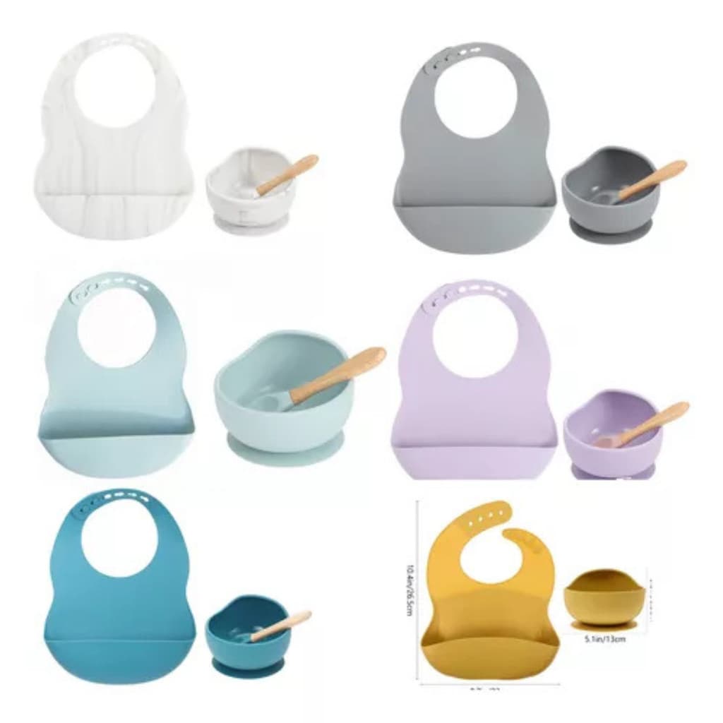 Babador Com Talher Pote Copinho Infantil Alimentar Bebe Comida Sem Bagunça Higiene Limpo Divertido