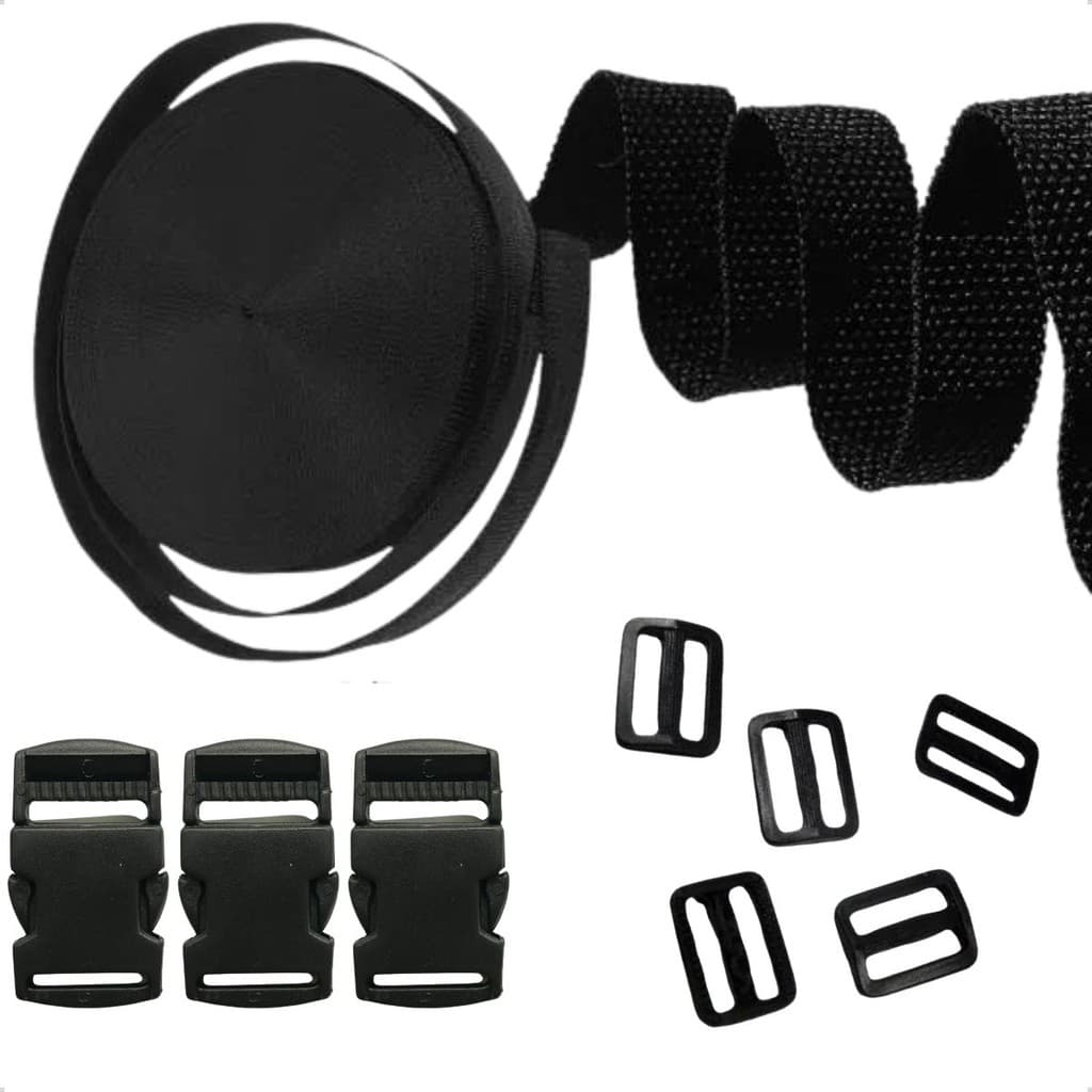 Kit Fita Ca 30mm 10mts Com 10 Fechos Fivela Engate 10 Reguladores Mochilas Bolsas