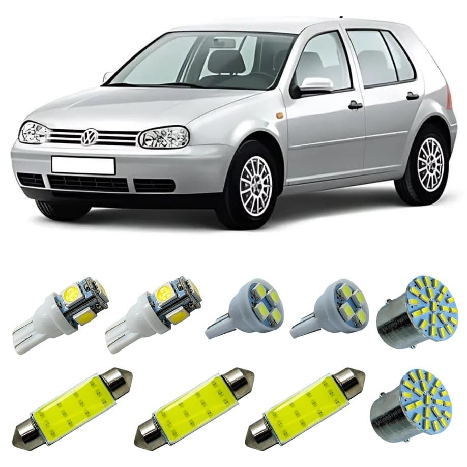 Kit Led Interno Externo VW Golf 1999 A 2006 Luz De Teto Ré Meia Luz Placa Porta Malas