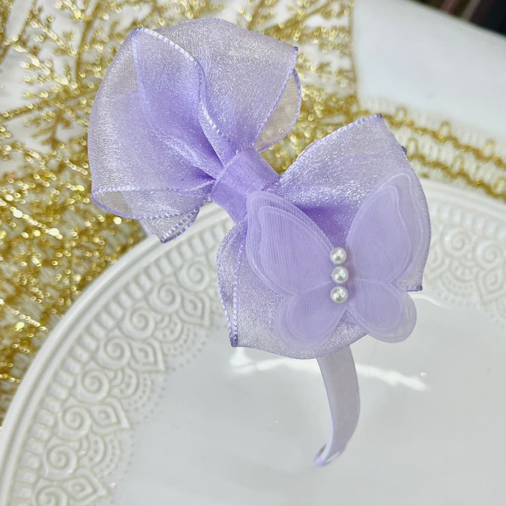 Tiara infantil lilas / Tiara luxo / arco infantil/ arco de cabelo lilás / Tiara organza com borboleta
