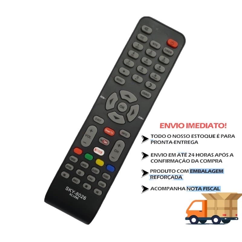 Controle Remoto Para Smart Tv Semp Tcl Netflix Rc199e L32s4700s L40s4700fs