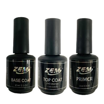 KIT TOP COAT ZEM SELANTE PRETINHO DO PODER/ BASE COAT ZEM /PRIMER COM ACIDO ZEM PARA MANICURE PEDICURE