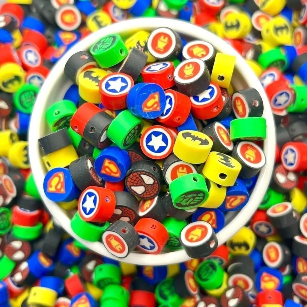 Missangas Fimo Colorido Supe Hero  Diy P/ Pulseiras 50 Un